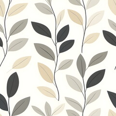 Seamless Scandinavian botanical pattern featuring simple stylized leaves in muted olive and gray tones. Minimal clean composition with a soft natural flow creates a calm, balanced, and elegant organic