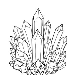 Minimalist Black Outline Crystal Cluster Illustration on White Background