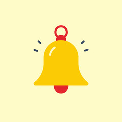 Yellow bell icon with red accents and sound waves, ideal for notifications and reminders