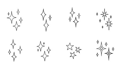 Vector art of collection of handdrawn sparkling starbursts and glitter elements