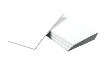 A stack of white rectangular papers, one separated and leaning against the stack, on black