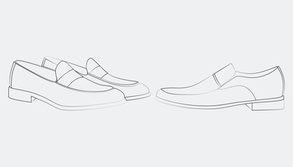 Minimal hand-drawn line of men’s formal shoes, penny loafers, and oxfords.