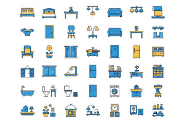 Fototapeta premium Vector art of collection of flat design icons representing various furniture and home decor items