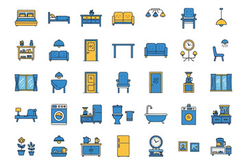 Vector art of collection of cartoon furniture and home decor icons