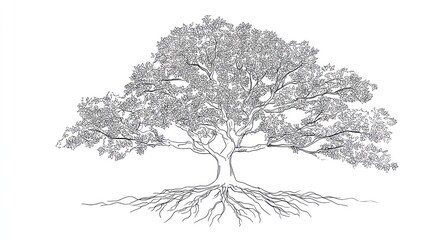 Obraz premium A detailed illustration of a tree showcasing its branches and roots, symbolizing growth, nature, and interconnectedness.