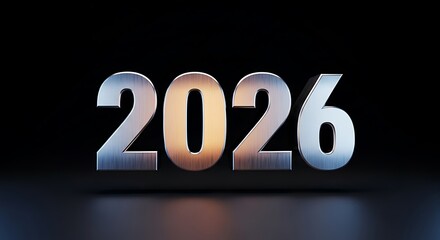 Metallic 2026 year design element on a dark background for graphic use