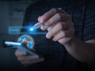  Futuristic Search Interface on Smartphone with Digital Internet Connection and Smart Technology Concept