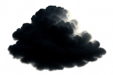 Dark storm cloud with bright edges on transparent background creating dramatic weather atmosphere