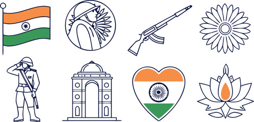 Indian flag soldier India Gate lotus flower and rifle