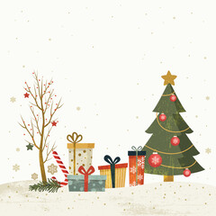 Beautiful christmas gift and trees, Christmas background