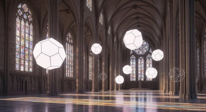 Cathedral Interior with Modern Lighting, Architectural Design, Church