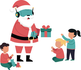 Robot Santa Giving Presents to Children