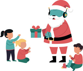 Robot Santa Giving Presents to Children