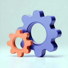 Modern 3D gears symbolize innovation teamwork and progress in vibrant blue and orange tones for business solutions