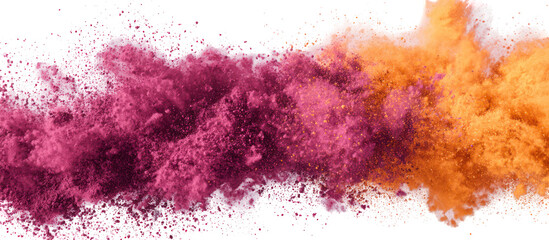Pink and orange powder explosion isolated on transparent background