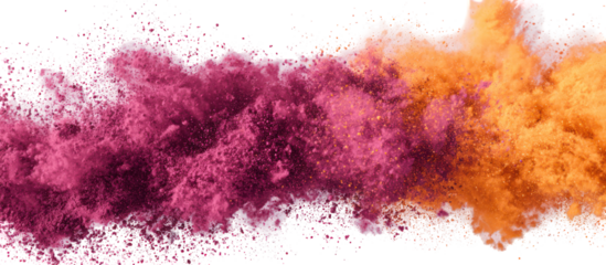 Pink and orange powder explosion isolated on transparent background