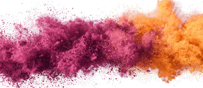 Pink and orange powder explosion isolated on transparent background