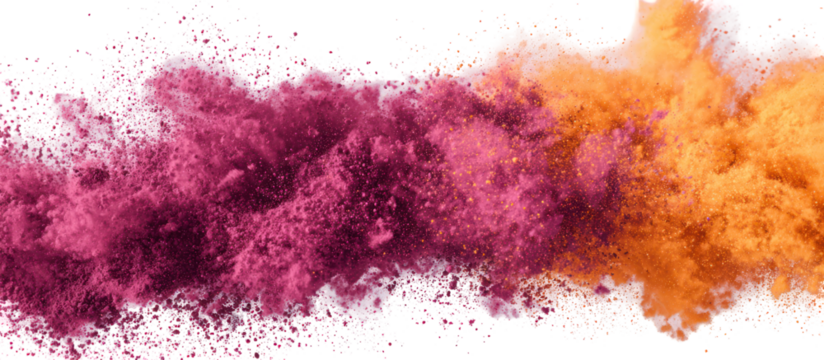 Pink and orange powder explosion isolated on transparent background
