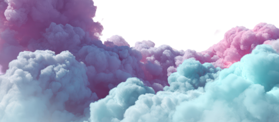 Abstract swirling pastel colored smoke clouds isolated on transparent background
