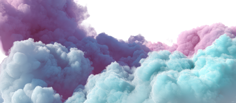 Soft pastel colored smoke clouds abstract background isolated on transparent background