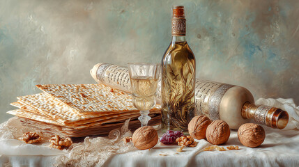 A glass cup sits on a table, catching light reflections. The table with a glass cup is set with plates and glassware. Sunlight highlights the glass cup and creates intricate shadows.