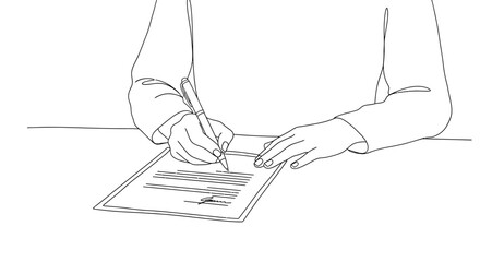 Person signing document with pen on desk close up view.