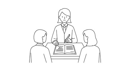 Illustration of a meeting with a professional and two clients.