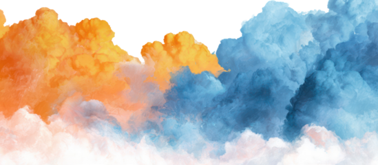 Abstract colorful smoke clouds orange and blue isolated on transparent background