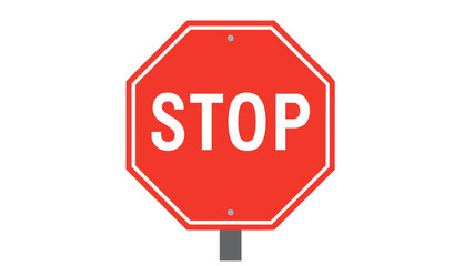 A red octagonal stop sign with the word STOP in white capital letters, mounted on a gray pole against a white background.