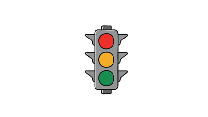 Traffic light icon with red, yellow, and green signals on a white background, a simple vector illustration.