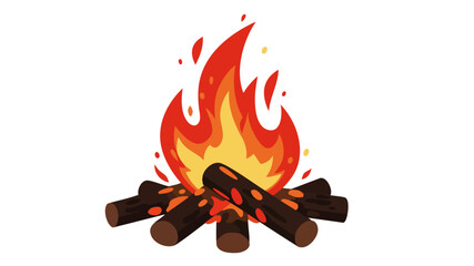 A vibrant illustration of a campfire with glowing embers and bright orange flames rising from stacked logs.