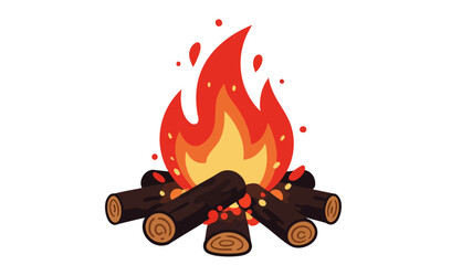 Illustration of a campfire with burning flames and wooden logs, perfect for camping.