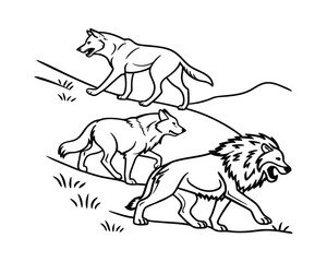 Wild forest animals line art illustration for coloring book