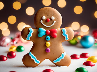 Naklejka premium Gingerbread man cookie decorating celebrating christmas