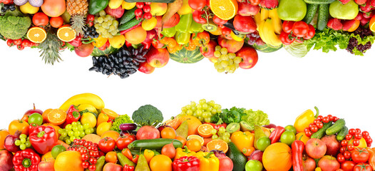 Fresh Organic Produce Frame Made of Fruits and Vegetables on White