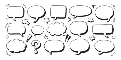 Fototapeta premium Collection of hand drawn comic book speech bubbles and thought bubbles with stars and exclamation marks