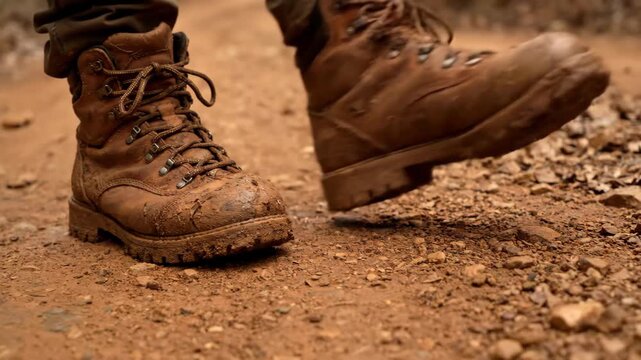 Exploring the Outdoors: Close-Up of Hiking Boots on the Trail