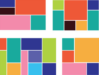 Light mood board mockup horizontal banner. Bento box photo frame collage web layout. Colorful trendy geometric brick layout