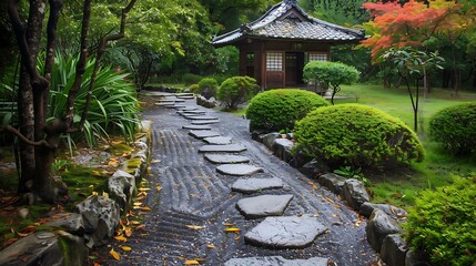 japanese garden with stone bridge
