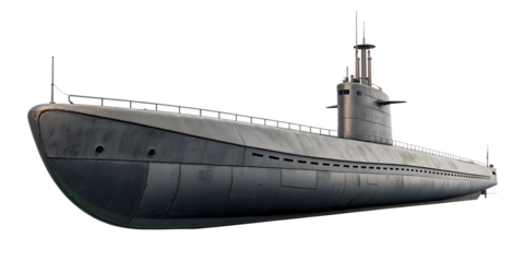 Military Submarine Isolated on Transparent Background PNG