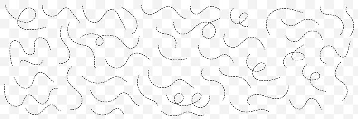 Dashed hand drawn squiggle loopy line vector. Dotted spiral curve line. Hand Sketched Curly Border. Abstract long squiggle dashed. Abstract Hand-Drawn Dotted Line Collection