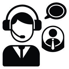 Customer service agent vector icon with headset and speech bubble