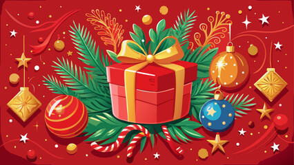 Festive christmas gift and ornament scene