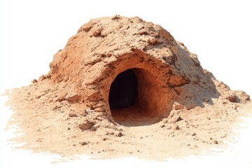 Soil mound above dark crypt for archaeological excavation  
