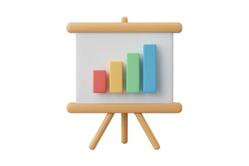 3d illustration icon of Presentation board showing business growth graph. Isolated on transparent background, png 