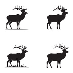 Naklejka premium Collection of american elk wildlife illustrations in silhouette style