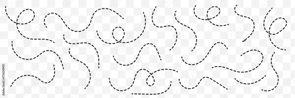 Canvas Prints abstract hand-drawn dotted line collection. dotted spiral curve line. hand sketched curly border iso