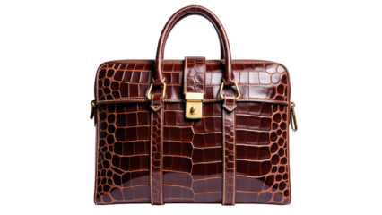 Luxurious brown crocodile leather briefcase with elegant design and gold accents, perfect for professional settings