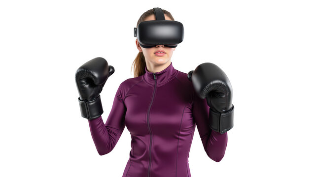 Person wearing virtual reality headset and boxing gloves, engaged in immersive experience. scene conveys excitement and innovation in technology