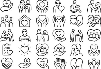 Fototapeta premium Vector outline, icon pack, icon sheet, social care theme